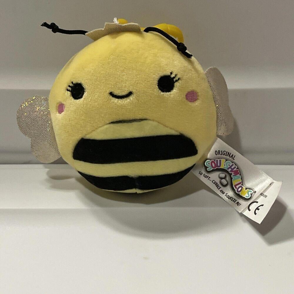 3.5" Clip on Sunny The Bee Eye Lashes Squishmallow Plush Toy Bumble Honey Bee